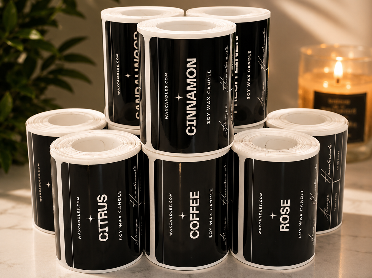 Custom PeelForge labels on premium product packaging