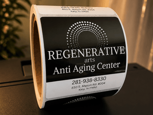 Custom healthcare and wellness labels printed on roll labels for medical practices, wellness centers and professional branding