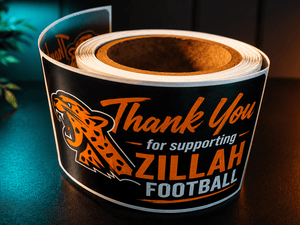 Custom thank you stickers printed on roll labels for school fundraising, sports teams and community organizations